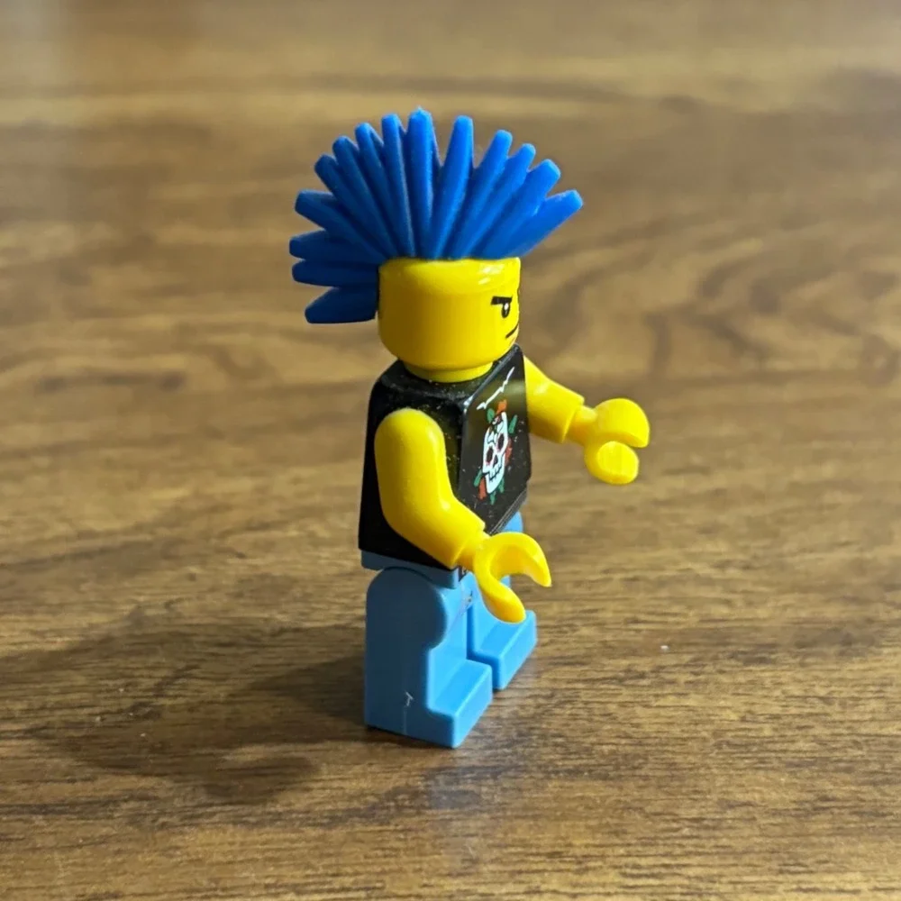LEGO Punk Rocker Minifigure Blue Mohawk Skull Tank Band Heavy Metal Singer